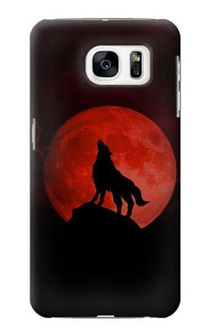 W2955 Wolf Howling Red Moon Hard Case and Leather Flip Case For Samsung Galaxy S7