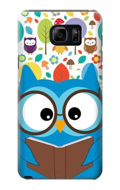 W2521 Cute Nerd Owl Cartoon Hard Case and Leather Flip Case For Samsung Galaxy S6 Edge Plus