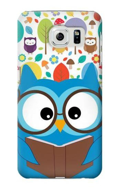 W2521 Cute Nerd Owl Cartoon Hard Case and Leather Flip Case For Samsung Galaxy S6 Edge