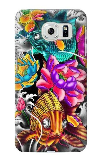 W1630 Fish Japanese Oriental Tattoo Hard Case and Leather Flip Case For Samsung Galaxy S6