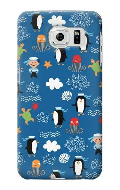 W2572 Marine Penguin Pattern Hard Case and Leather Flip Case For Samsung Galaxy S6