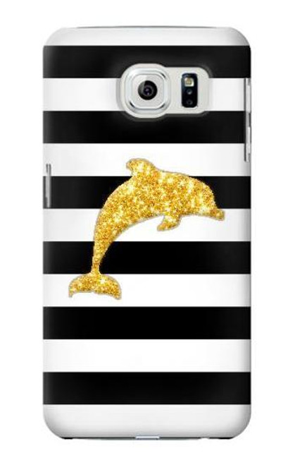 W2882 Black and White Striped Gold Dolphin Hard Case and Leather Flip Case For Samsung Galaxy S6