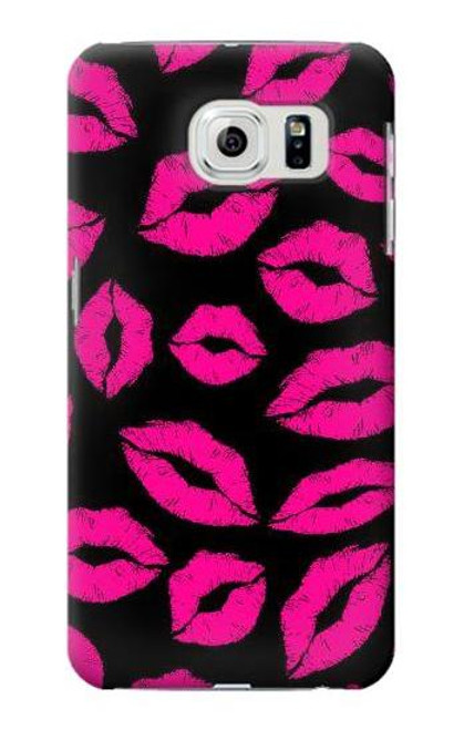 W2933 Pink Lips Kisses on Black Hard Case and Leather Flip Case For Samsung Galaxy S6