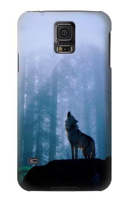 W0935 Wolf Howling in Forest Hard Case and Leather Flip Case For Samsung Galaxy S5