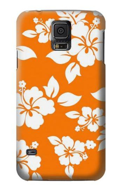 W2245 Hawaiian Hibiscus Orange Pattern Hard Case and Leather Flip Case For Samsung Galaxy S5