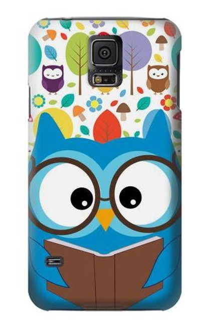 W2521 Cute Nerd Owl Cartoon Hard Case and Leather Flip Case For Samsung Galaxy S5