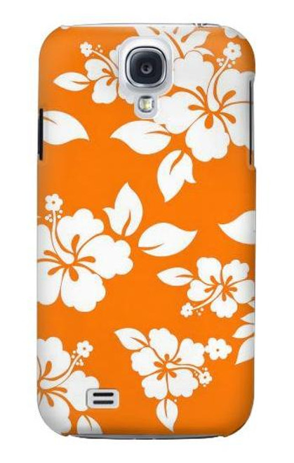 W2245 Hawaiian Hibiscus Orange Pattern Hard Case and Leather Flip Case For Samsung Galaxy S4