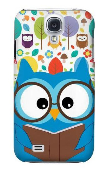 W2521 Cute Nerd Owl Cartoon Hard Case and Leather Flip Case For Samsung Galaxy S4