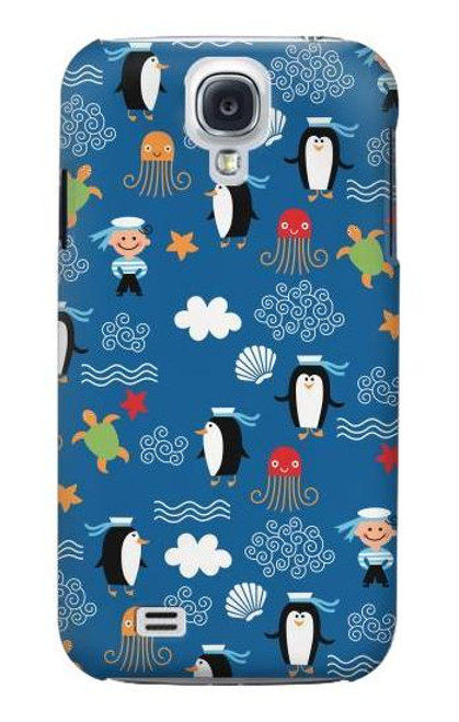 W2572 Marine Penguin Pattern Hard Case and Leather Flip Case For Samsung Galaxy S4