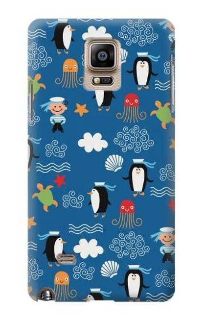 W2572 Marine Penguin Pattern Hard Case and Leather Flip Case For Samsung Galaxy Note 4