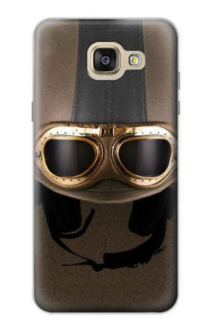 W2645 Vintage Brown Goggles Motorcycle Helmet Hard Case and Leather Flip Case For Samsung Galaxy A5 (2016)