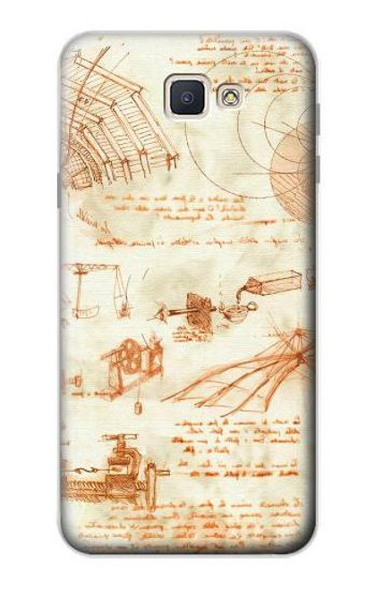 W0566 Technical Drawing Da Vinci Hard Case and Leather Flip Case For Samsung Galaxy J7 Prime