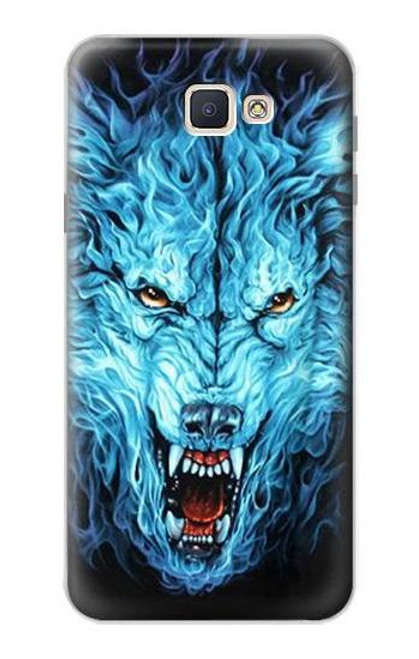 W0752 Blue Fire Grim Wolf Hard Case and Leather Flip Case For Samsung Galaxy J7 Prime