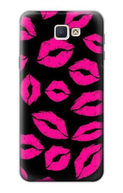 W2933 Pink Lips Kisses on Black Hard Case and Leather Flip Case For Samsung Galaxy J7 Prime