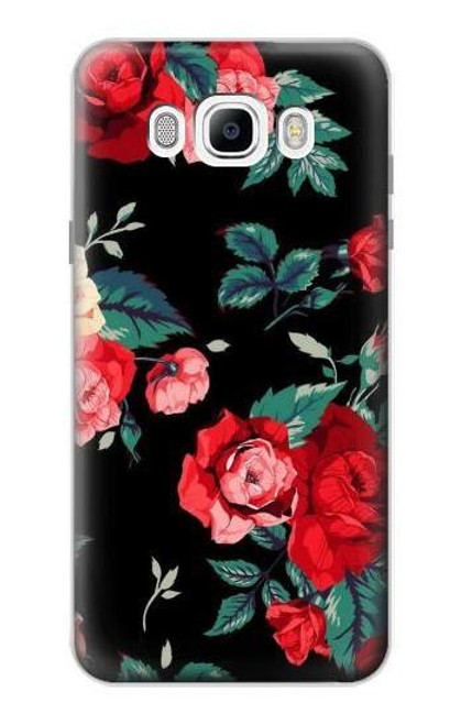 W3112 Rose Floral Pattern Black Hard Case and Leather Flip Case For Samsung Galaxy J7 (2016)