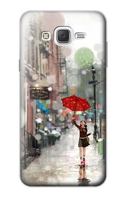 W0108 Girl in The Rain Hard Case and Leather Flip Case For Samsung Galaxy J7