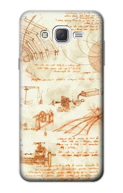 W0566 Technical Drawing Da Vinci Hard Case and Leather Flip Case For Samsung Galaxy J7