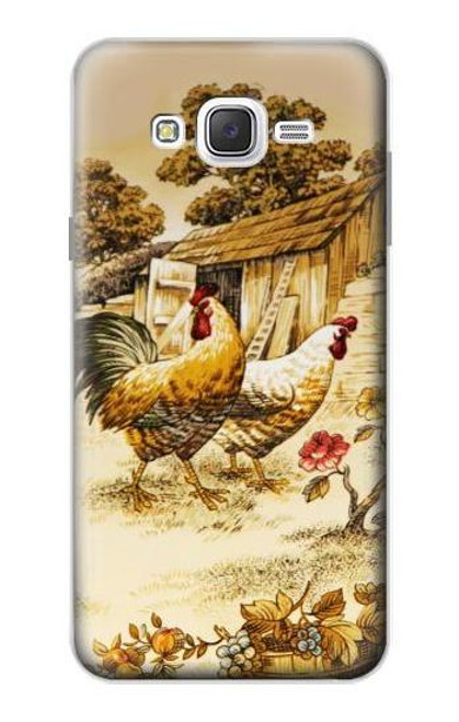 W2181 French Country Chicken Hard Case and Leather Flip Case For Samsung Galaxy J7