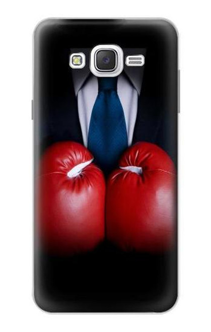 W2261 Businessman Black Suit With Boxing Gloves Hard Case and Leather Flip Case For Samsung Galaxy J7