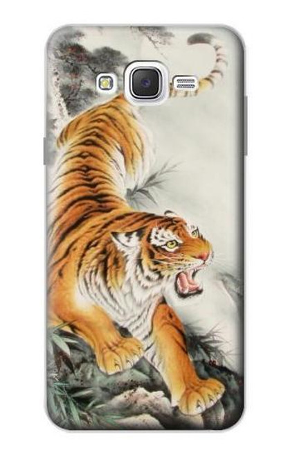 W2751 Chinese Tiger Brush Painting Hard Case and Leather Flip Case For Samsung Galaxy J7