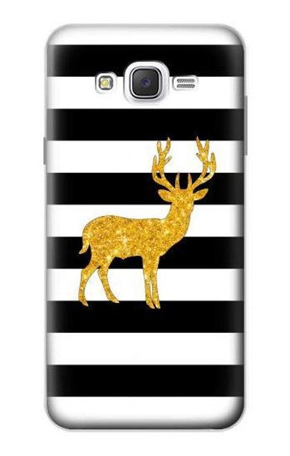 W2794 Black and White Striped Deer Gold Sparkles Hard Case and Leather Flip Case For Samsung Galaxy J7