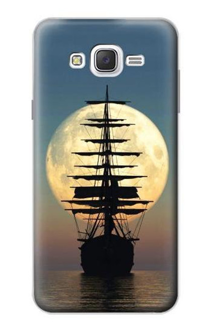 W2897 Pirate Ship Moon Night Hard Case and Leather Flip Case For Samsung Galaxy J7