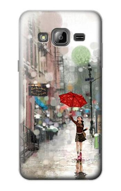 W0108 Girl in The Rain Hard Case and Leather Flip Case For Samsung Galaxy J3 (2016)