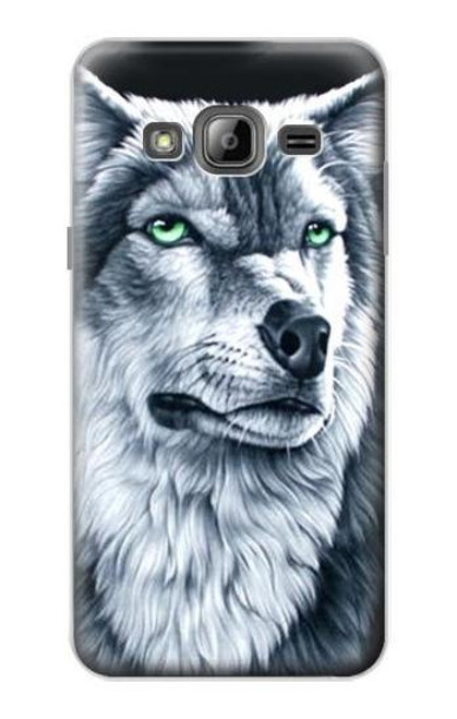 W0123 Grim White Wolf Hard Case and Leather Flip Case For Samsung Galaxy J3 (2016)