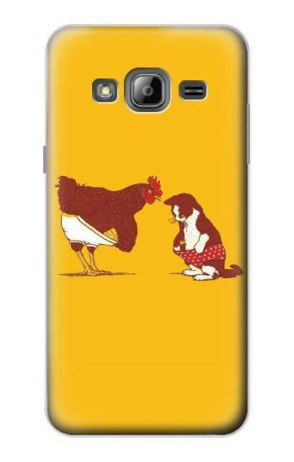 W1093 Rooster and Cat Joke Hard Case and Leather Flip Case For Samsung Galaxy J3 (2016)