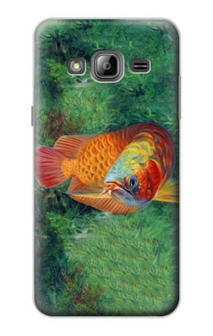 W1157 Red Arowana Fish Hard Case and Leather Flip Case For Samsung Galaxy J3 (2016)