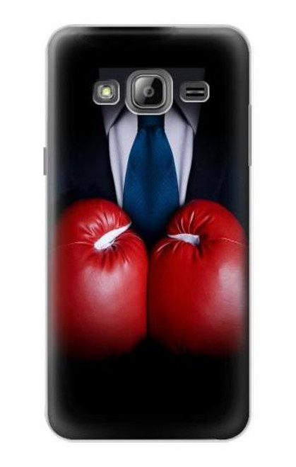 W2261 Businessman Black Suit With Boxing Gloves Hard Case and Leather Flip Case For Samsung Galaxy J3 (2016)