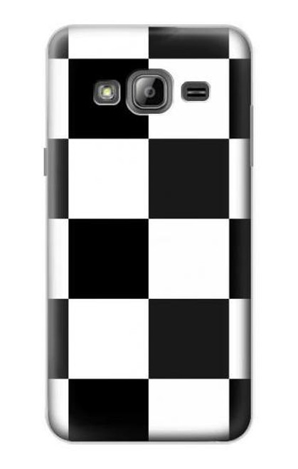 W2492 Black and White Check Hard Case and Leather Flip Case For Samsung Galaxy J3 (2016)