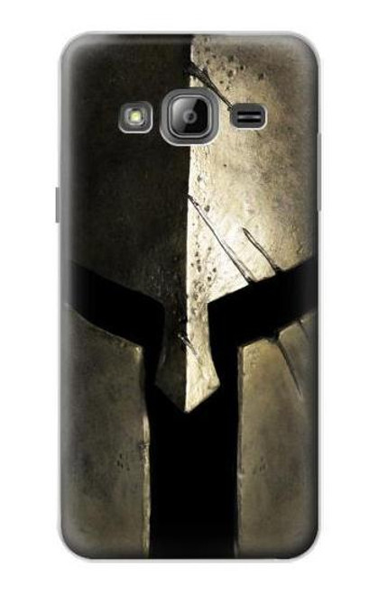 W2673 Spartan Warrior Helmet Hard Case and Leather Flip Case For Samsung Galaxy J3 (2016)