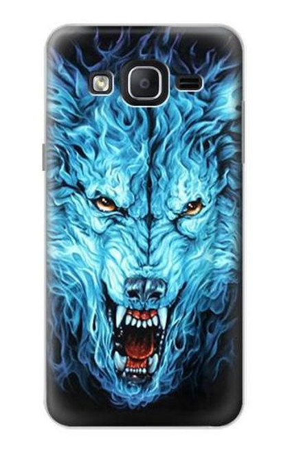 W0752 Blue Fire Grim Wolf Hard Case and Leather Flip Case For Samsung Galaxy On5