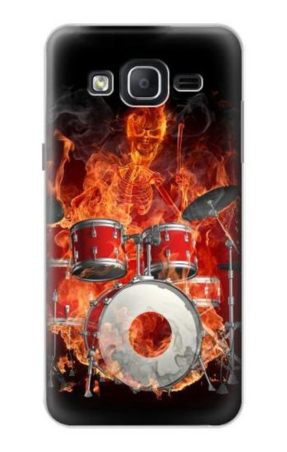 W1431 Skull Drum Fire Rock Hard Case and Leather Flip Case For Samsung Galaxy On5