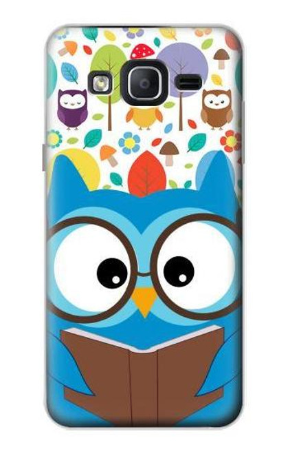 W2521 Cute Nerd Owl Cartoon Hard Case and Leather Flip Case For Samsung Galaxy On5