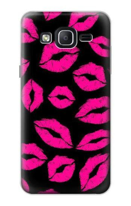 W2933 Pink Lips Kisses on Black Hard Case and Leather Flip Case For Samsung Galaxy On5