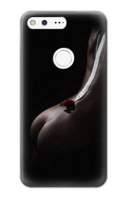 W0546 Sexy Cream Strawberry Hard Case and Leather Flip Case For Google Pixel XL