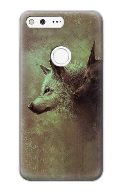 W0931 White Black Wolf Hard Case and Leather Flip Case For Google Pixel XL