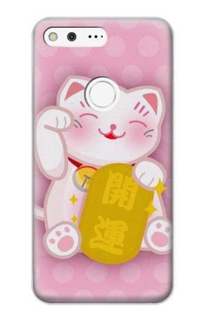 W3025 Pink Maneki Neko Lucky Cat Hard Case and Leather Flip Case For Google Pixel XL