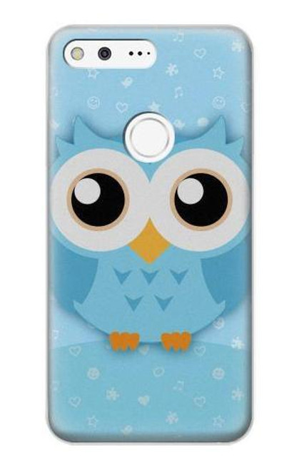 W3029 Cute Blue Owl Hard Case and Leather Flip Case For Google Pixel XL