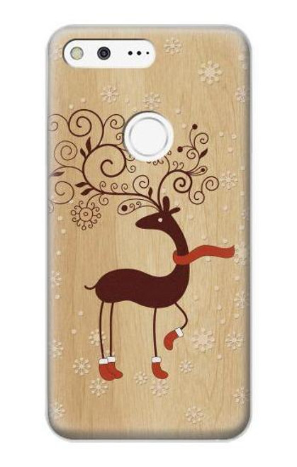 W3081 Wooden Raindeer Graphic Printed Hard Case and Leather Flip Case For Google Pixel XL