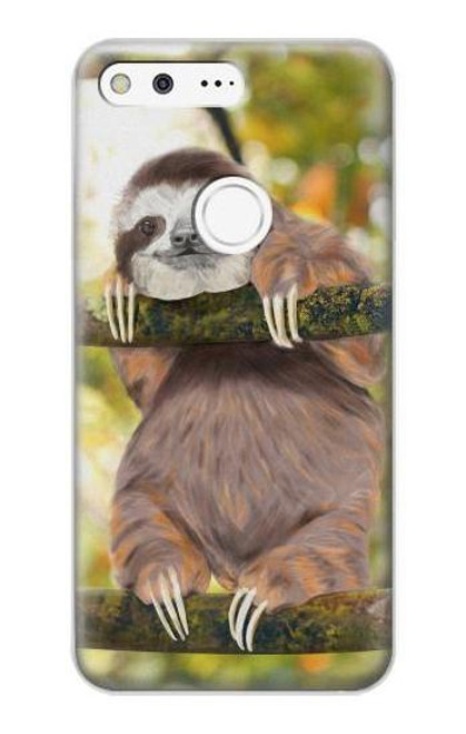 W3138 Cute Baby Sloth Paint Hard Case and Leather Flip Case For Google Pixel XL