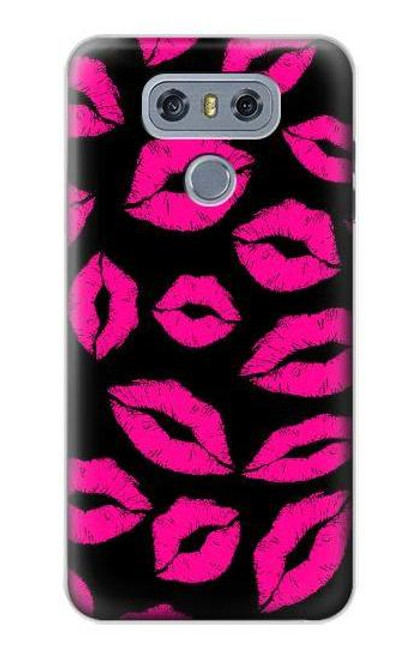 W2933 Pink Lips Kisses on Black Hard Case and Leather Flip Case For LG G6