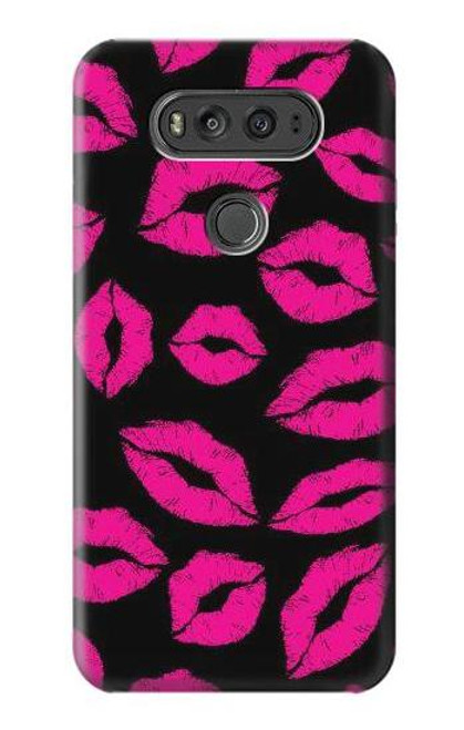 W2933 Pink Lips Kisses on Black Hard Case and Leather Flip Case For LG V20