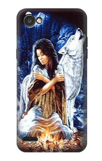 W0147 Grim Wolf Indian Girl Hard Case and Leather Flip Case For LG Q6