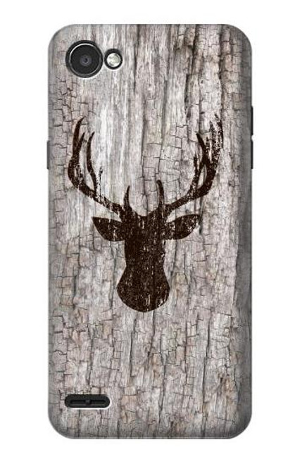 W2505 Reindeer Head Old Wood Texture Graphic Hard Case and Leather Flip Case For LG Q6