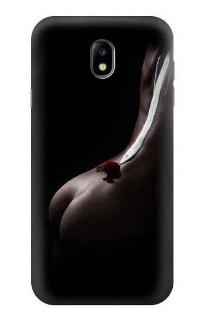 W0546 Sexy Cream Strawberry Hard Case and Leather Flip Case For Samsung Galaxy J7 (2017) EU Version