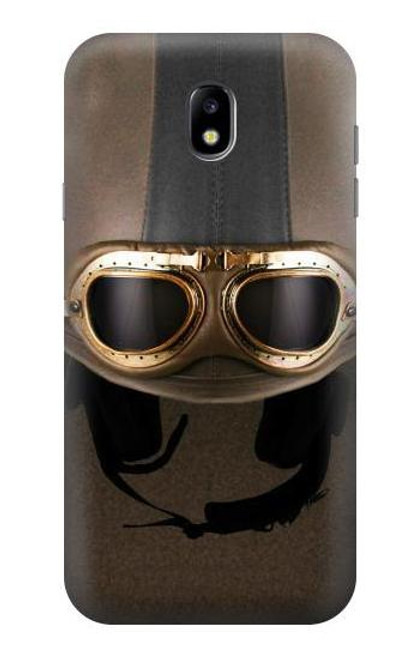 W2645 Vintage Brown Goggles Motorcycle Helmet Hard Case and Leather Flip Case For Samsung Galaxy J7 (2017) EU Version