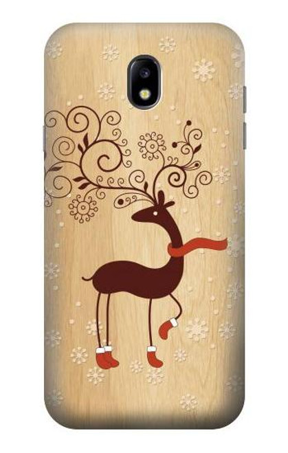 W3081 Wooden Raindeer Graphic Printed Hard Case and Leather Flip Case For Samsung Galaxy J7 (2017) EU Version